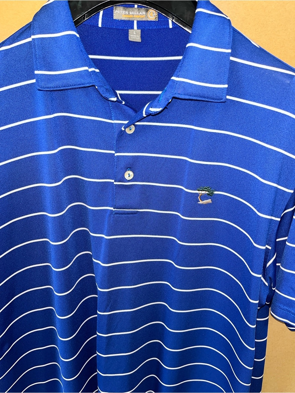 Peter Millar Pebble Beach Golf Summer Comfort Polo Shirt Sz Large Blue Striped
